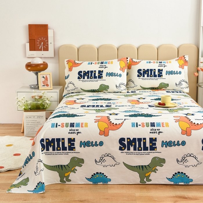 名优家纺 2025新款全棉纯棉13070韩版小清新系列床单单件--单床单 恐龙漫画