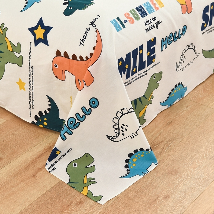 91家纺网 家纺一手货源 找家纺 名优家纺 2025新款全棉纯棉13070韩版小清新系列床单单件--单床单 恐龙漫画