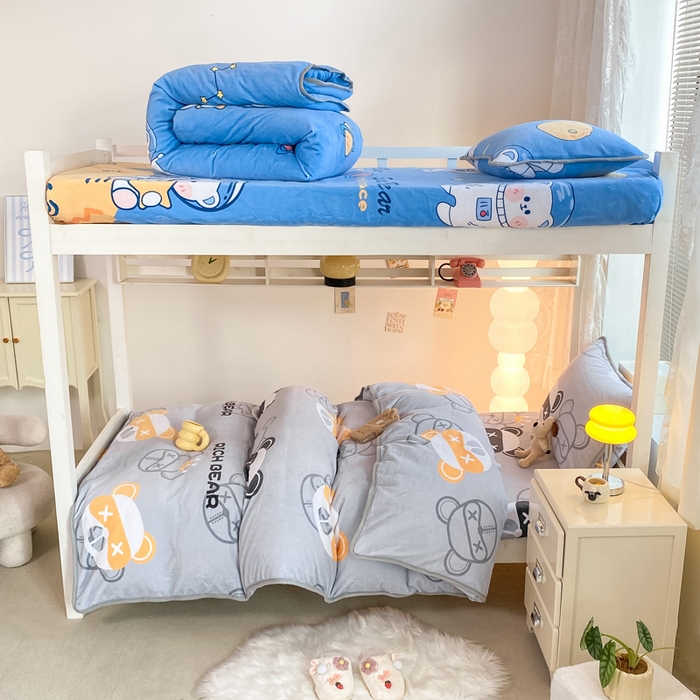 91家纺网 家纺一手货源 找家纺 （总）耐思家纺 2024新款学生宿舍牛奶绒保暖三件套