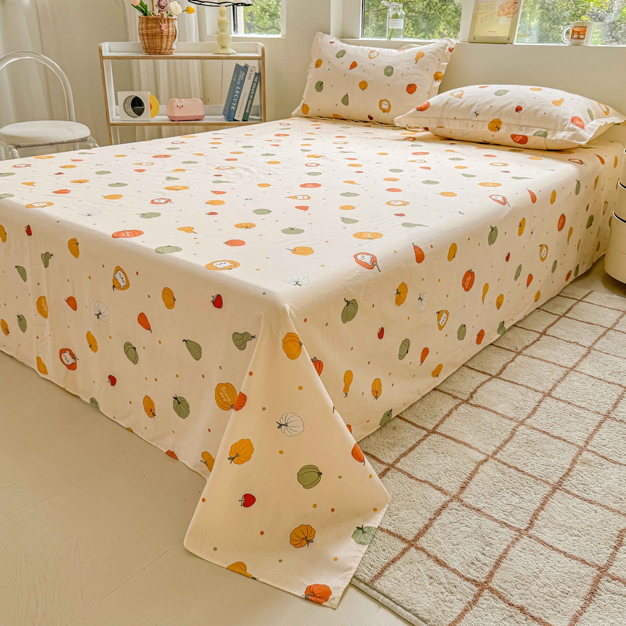 91家纺网 家纺一手货源 找家纺 名优家纺 2025新款全棉纯棉13070韩版小清新系列床单单件--单床单 南瓜节-黄