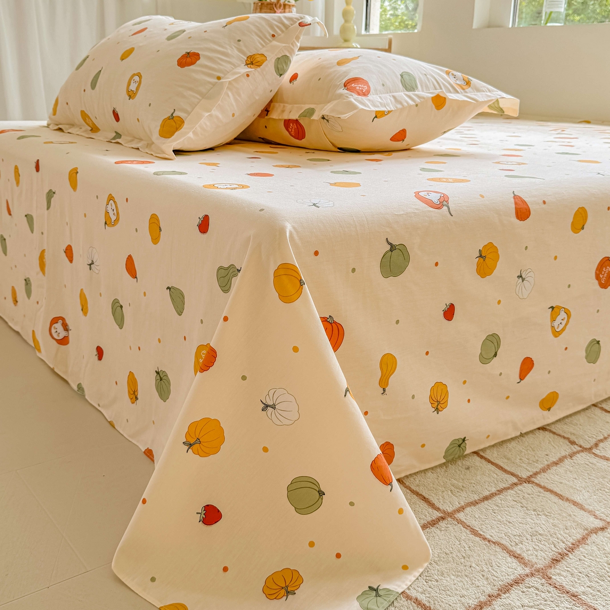 91家纺网 家纺一手货源 找家纺 名优家纺 2025新款全棉纯棉13070韩版小清新系列床单单件--单床单 南瓜节-黄