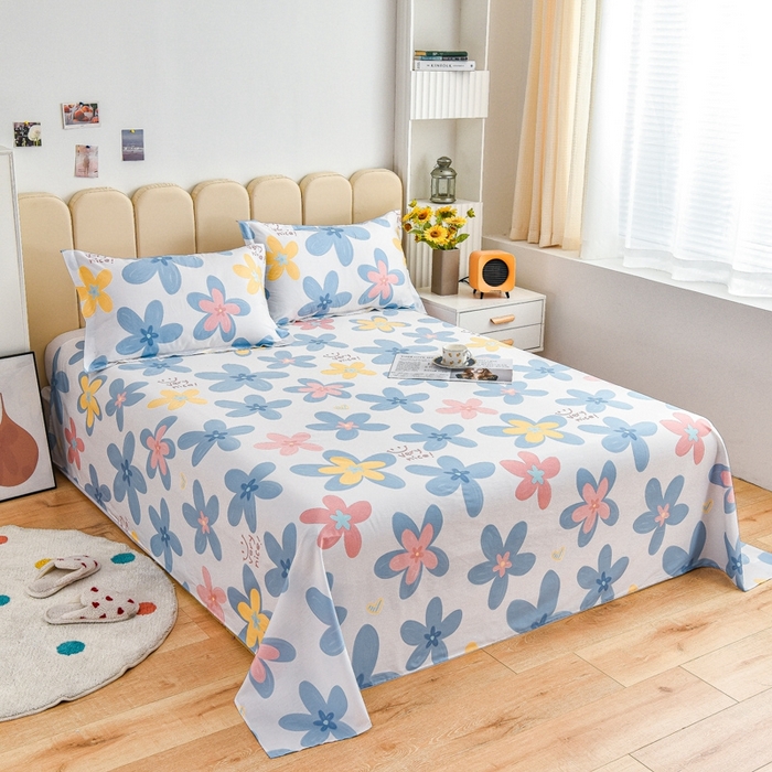 91家纺网 家纺一手货源 找家纺 名优家纺 2025新款全棉纯棉13070韩版小清新系列床单单件--单床单 浅浅花漾