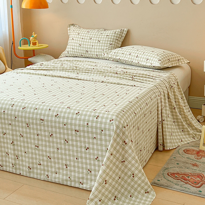 91家纺网 家纺一手货源 找家纺 名优家纺 2025新款全棉纯棉13070韩版小清新系列床单单件--单床单 酸甜樱桃