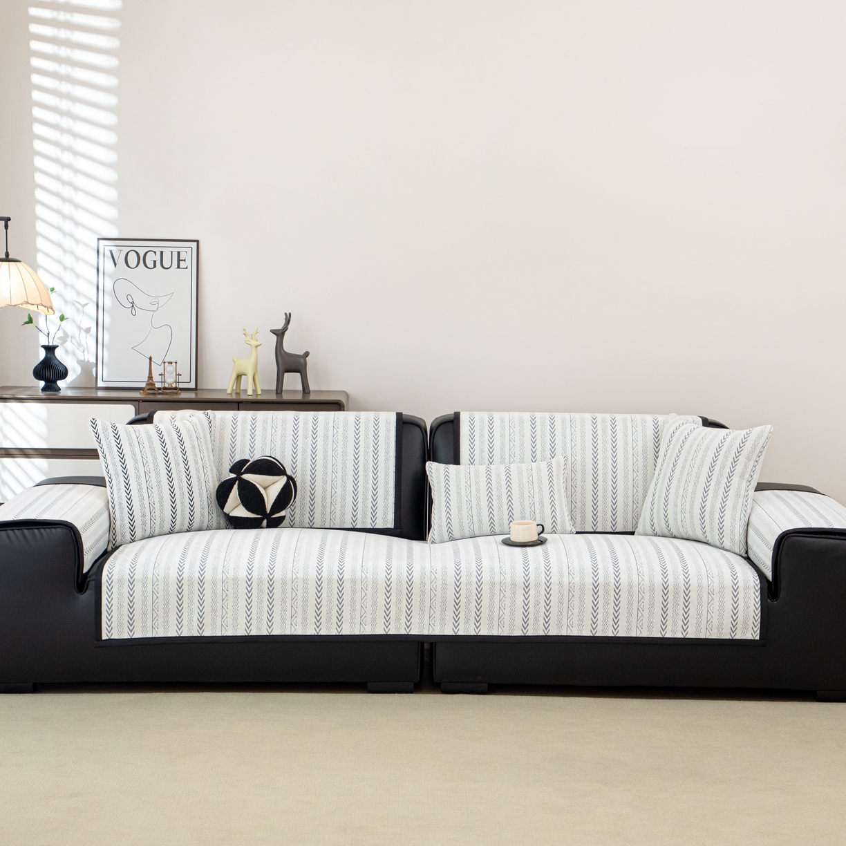 91家纺网 家纺一手货源 找家纺 沐沐家纺 2026新款符文沙发垫 浅中灰