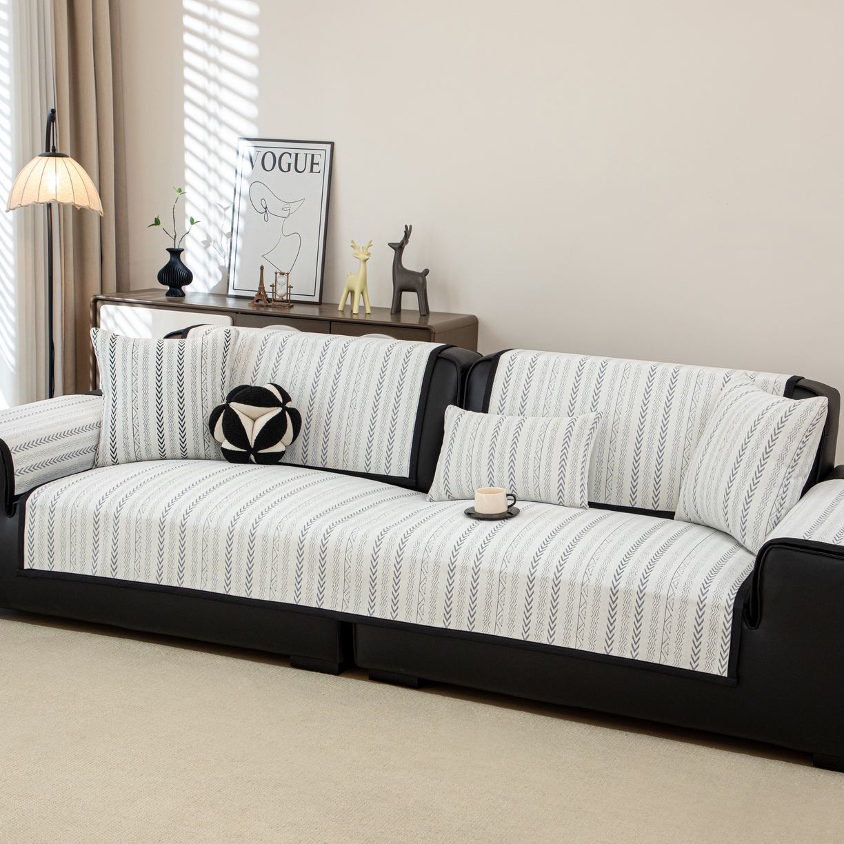 沐沐家纺 2026新款符文沙发垫 浅中灰