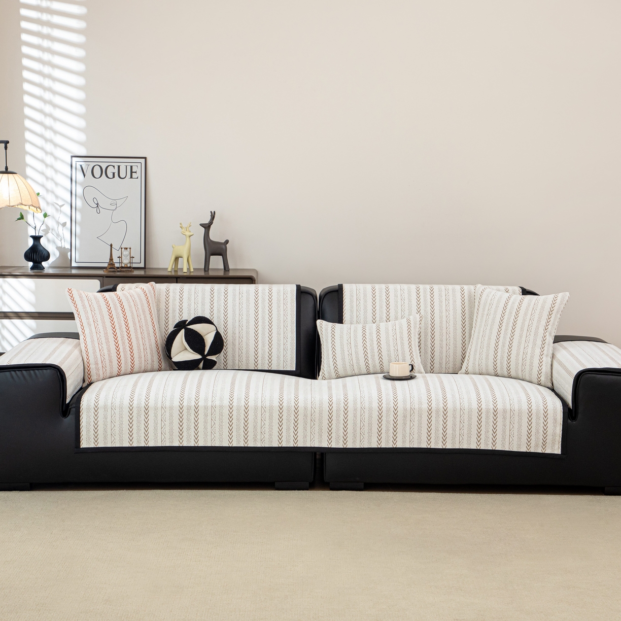 91家纺网 家纺一手货源 找家纺 沐沐家纺 2026新款符文沙发垫 驼色