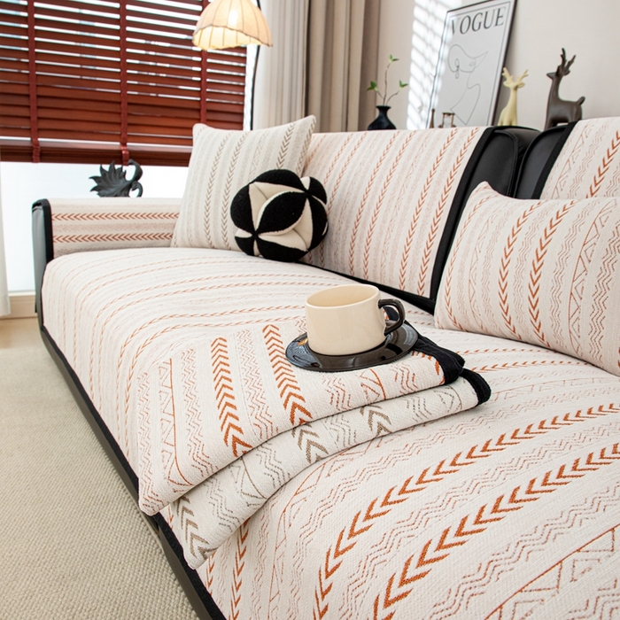 91家纺网 家纺一手货源 找家纺 沐沐家纺 2026新款符文沙发垫 亮橙