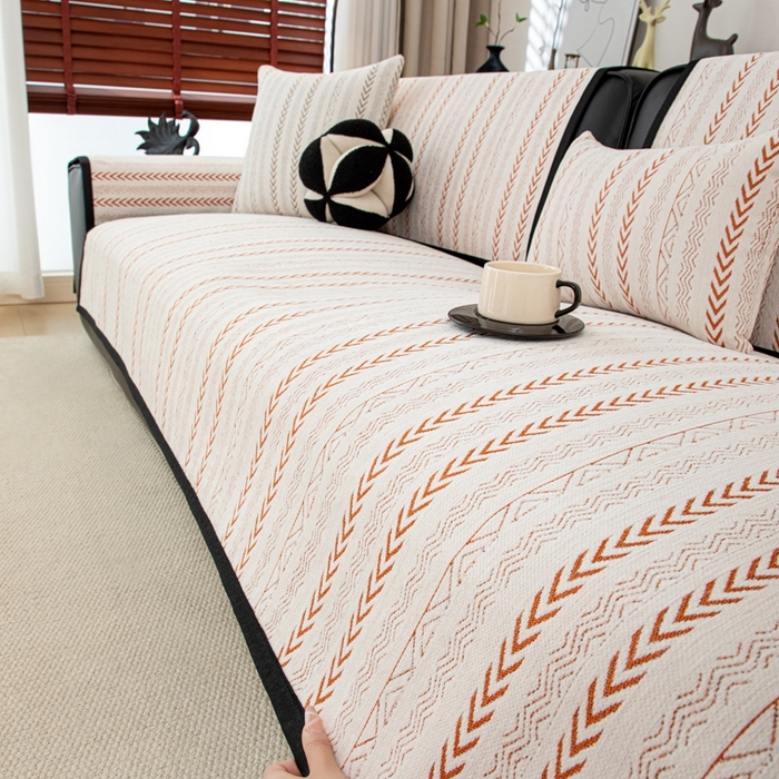 91家纺网 家纺一手货源 找家纺 沐沐家纺 2026新款符文沙发垫 亮橙