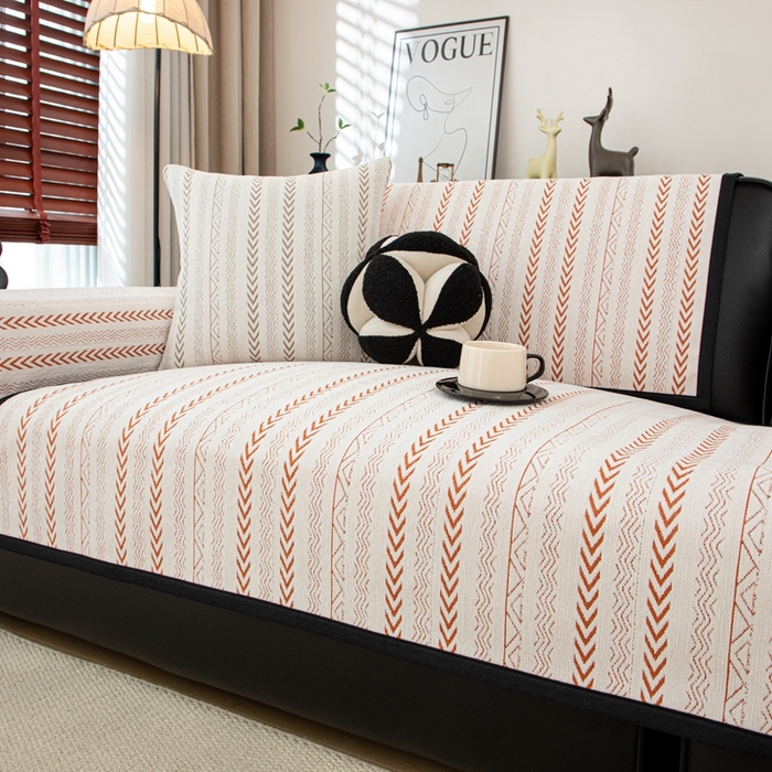 91家纺网 家纺一手货源 找家纺 沐沐家纺 2026新款符文沙发垫 亮橙