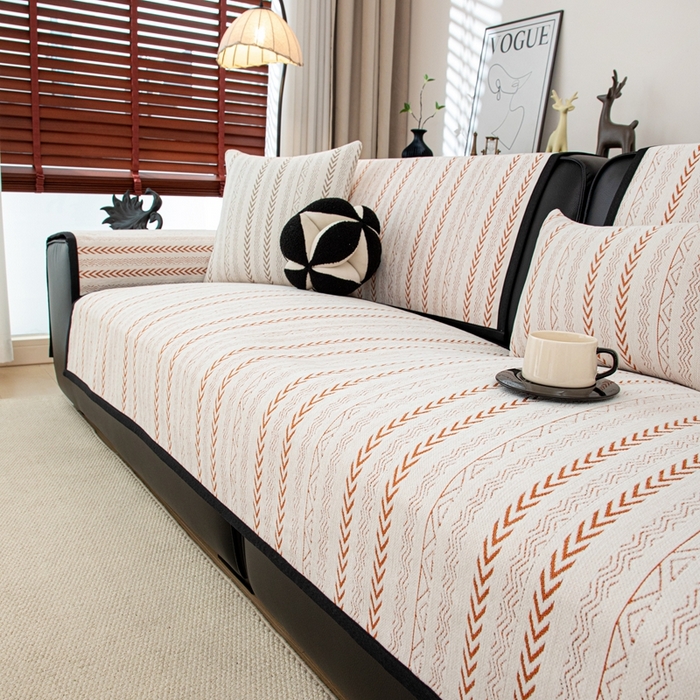 91家纺网 家纺一手货源 找家纺 沐沐家纺 2026新款符文沙发垫 亮橙