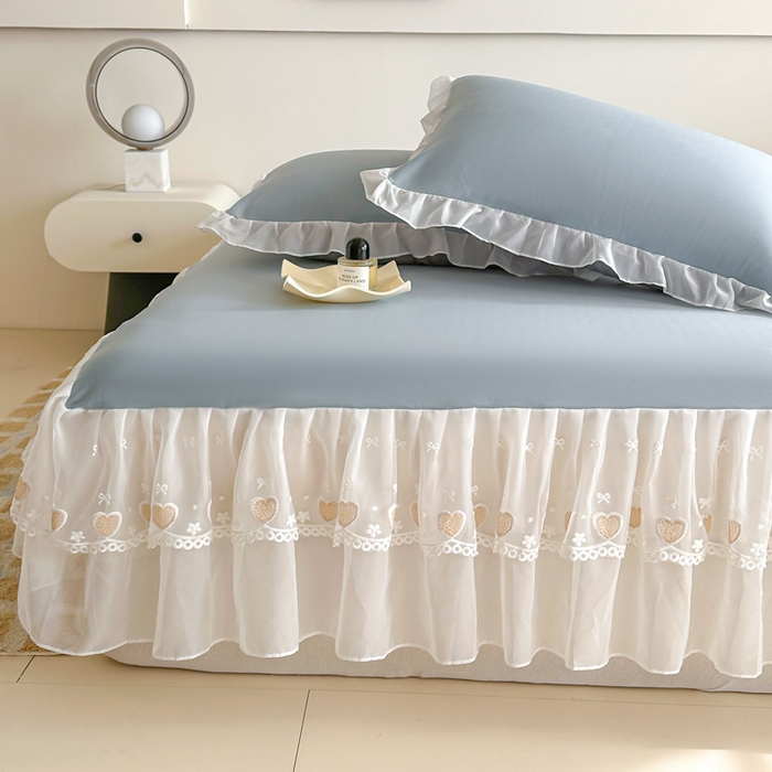 91家纺网 家纺一手货源 找家纺 无瑕家居 2025新款春夏款冰丝凉席床裙款三件套空气层凉席席子凉席床裙 莫兰迪蓝