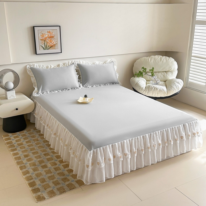 91家纺网 家纺一手货源 找家纺 无瑕家居 2025新款春夏款冰丝凉席床裙款三件套空气层凉席席子凉席床裙 高级灰