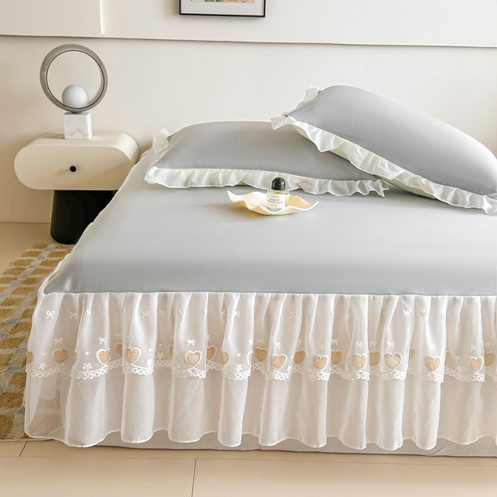 91家纺网 家纺一手货源 找家纺 无瑕家居 2025新款春夏款冰丝凉席床裙款三件套空气层凉席席子凉席床裙 高级灰