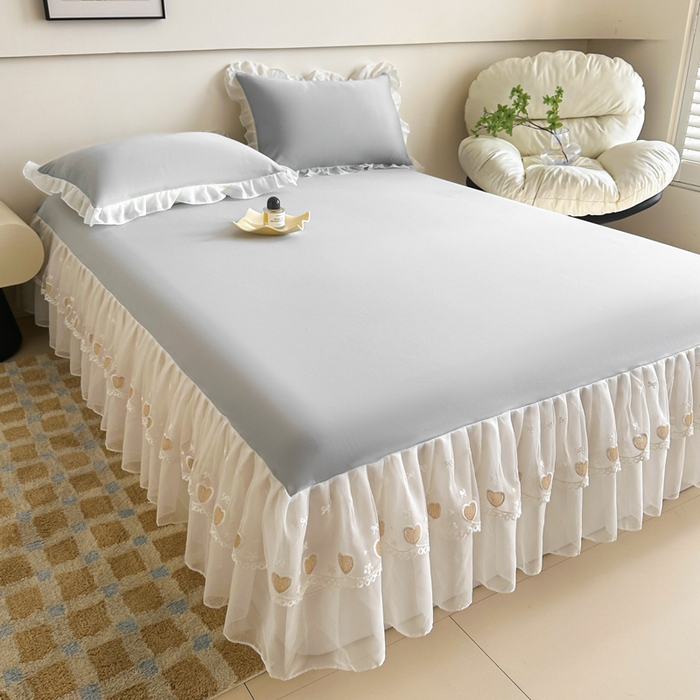 91家纺网 家纺一手货源 找家纺 无瑕家居 2025新款春夏款冰丝凉席床裙款三件套空气层凉席席子凉席床裙 高级灰