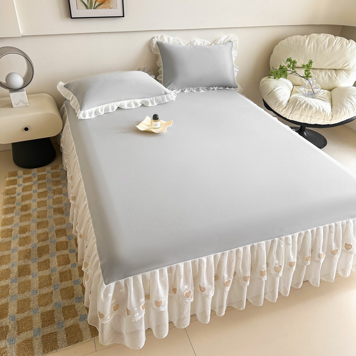 91家纺网 家纺一手货源 找家纺 无瑕家居 2025新款春夏款冰丝凉席床裙款三件套空气层凉席席子凉席床裙 高级灰