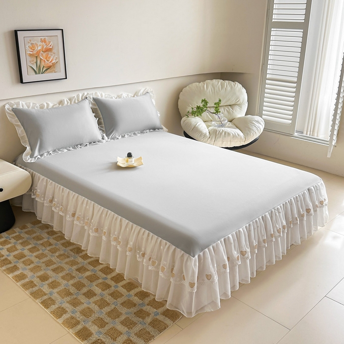 91家纺网 家纺一手货源 找家纺 无瑕家居 2025新款春夏款冰丝凉席床裙款三件套空气层凉席席子凉席床裙 高级灰