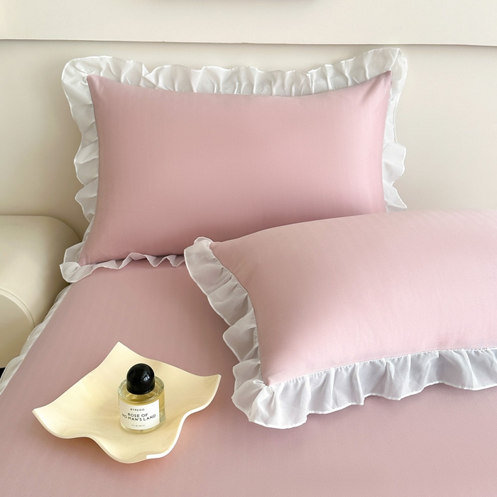 91家纺网 家纺一手货源 找家纺 无瑕家居 2025新款春夏款冰丝凉席床裙款三件套空气层凉席席子凉席床裙 粉玉色