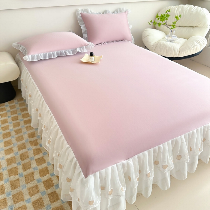 91家纺网 家纺一手货源 找家纺 无瑕家居 2025新款春夏款冰丝凉席床裙款三件套空气层凉席席子凉席床裙 粉玉色