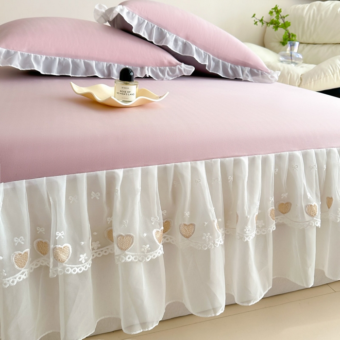 91家纺网 家纺一手货源 找家纺 无瑕家居 2025新款春夏款冰丝凉席床裙款三件套空气层凉席席子凉席床裙 粉玉色