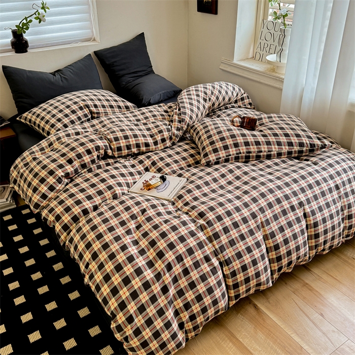 91家纺网 家纺一手货源 找家纺 （总）多品家纺 2025新款简约复古风水洗棉格子四件套