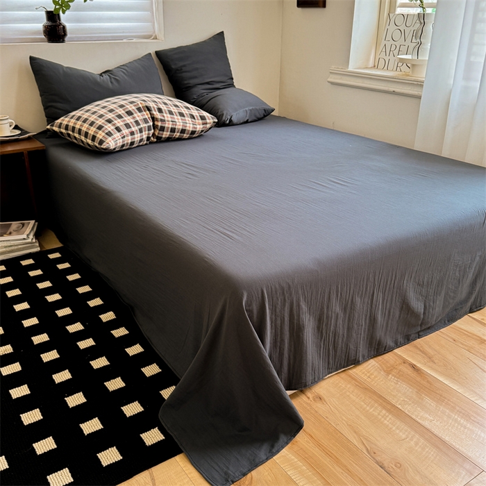 91家纺网 家纺一手货源 找家纺 （总）多品家纺 2025新款简约复古风水洗棉格子四件套