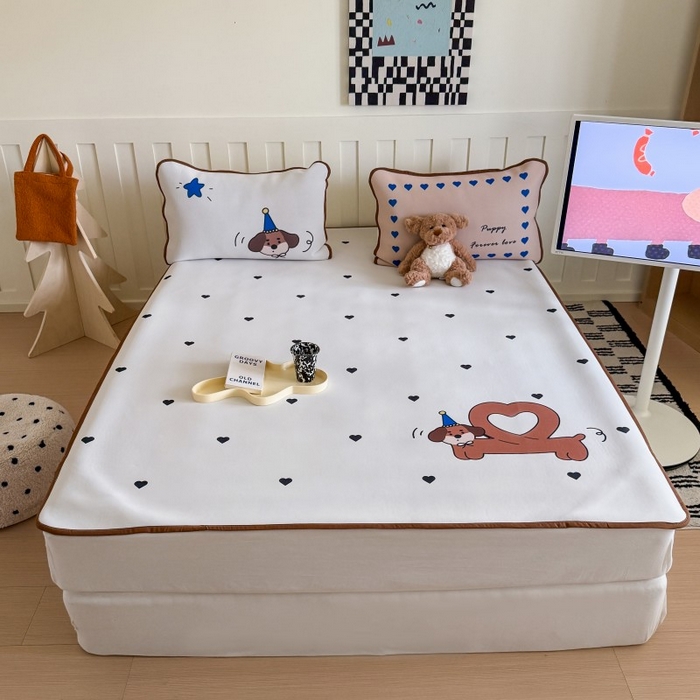 顾里家纺 2025春夏新款Chic风冰感纤维软席凉席席子 爱心腊肠狗