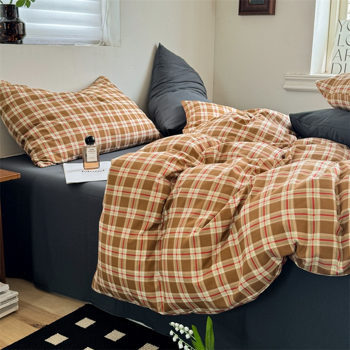 91家纺网 家纺一手货源 找家纺 多品家纺 2025新款简约复古风水洗棉格子单被套被套单件 时光