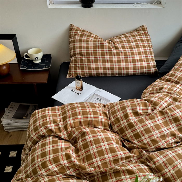 91家纺网 家纺一手货源 找家纺 多品家纺 2025新款简约复古风水洗棉格子单被套被套单件 时光