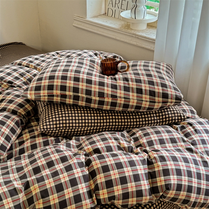 91家纺网 家纺一手货源 找家纺 （总）多品家纺 2025新款简约复古风水洗棉格子单被套被套单件