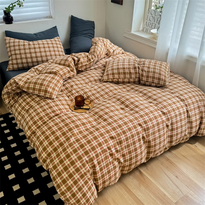 91家纺网 家纺一手货源 找家纺 多品家纺 2025新款简约复古风水洗棉格子单被套被套单件 时光