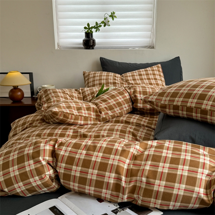 91家纺网 家纺一手货源 找家纺 多品家纺 2025新款简约复古风水洗棉格子单被套被套单件 时光