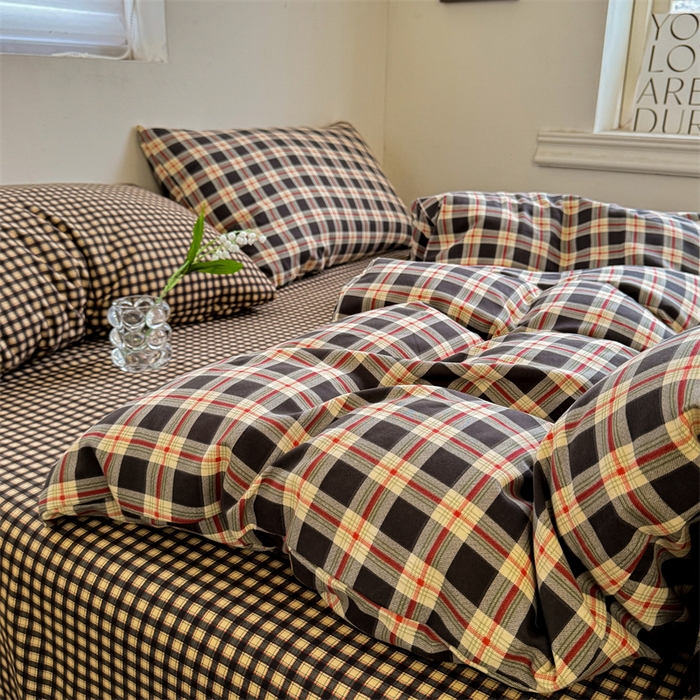 91家纺网 家纺一手货源 找家纺 （总）多品家纺 2025新款简约复古风水洗棉格子单被套被套单件