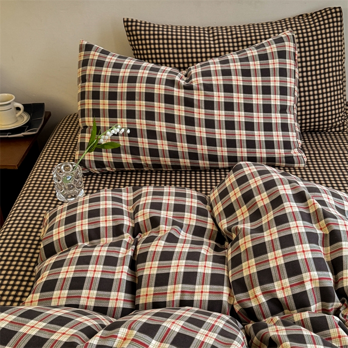 91家纺网 家纺一手货源 找家纺 （总）多品家纺 2025新款简约复古风水洗棉格子单被套被套单件