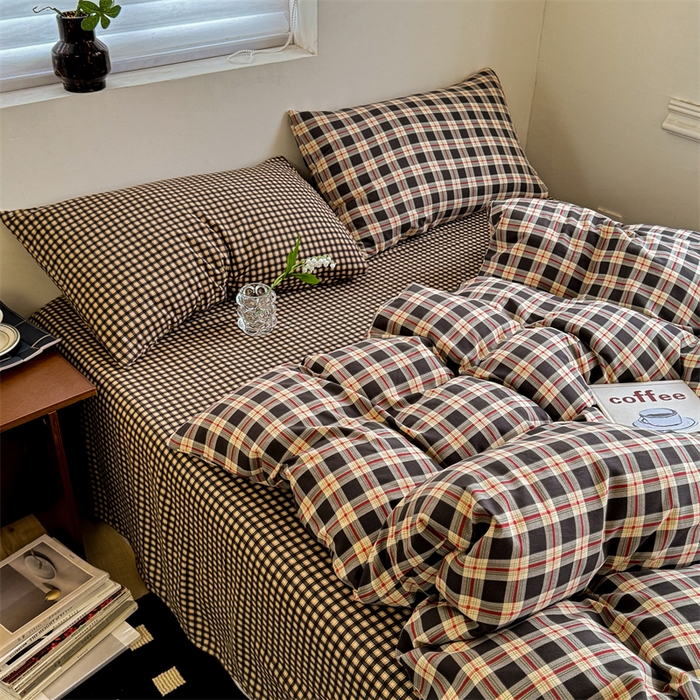 91家纺网 家纺一手货源 找家纺 （总）多品家纺 2025新款简约复古风水洗棉格子单被套被套单件