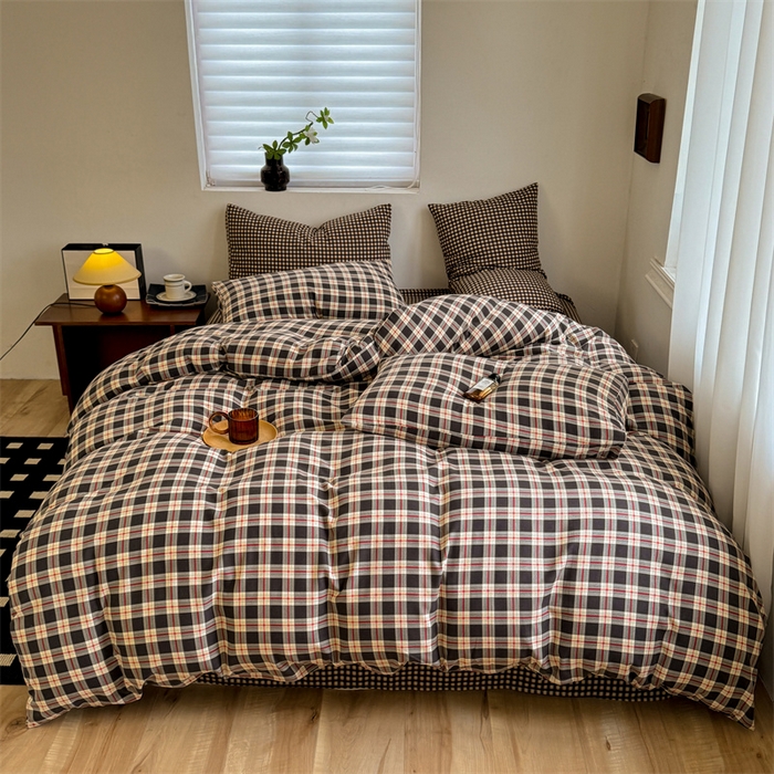 91家纺网 家纺一手货源 找家纺 多品家纺 2025新款简约复古风水洗棉格子单被套被套单件 柏林