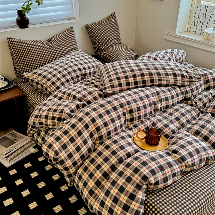 多品家纺 2025新款简约复古风水洗棉格子单被套被套单件 柏林