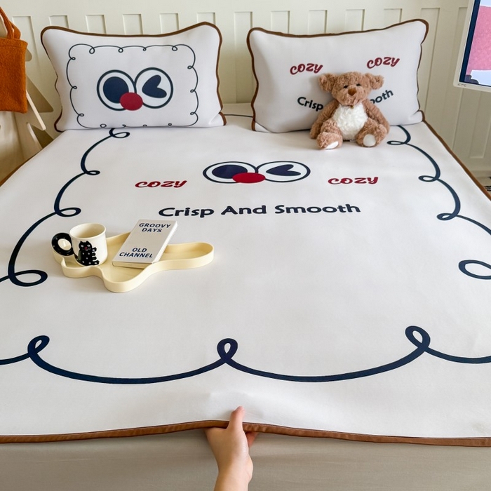 91家纺网 家纺一手货源 找家纺 顾里家纺 2025春夏新款Chic风冰感纤维软席凉席席子 搞怪大眼