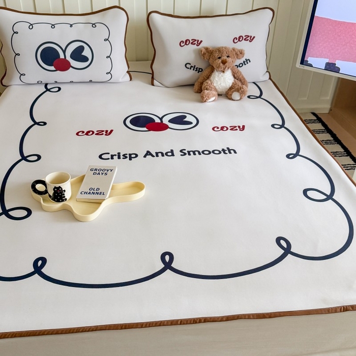 91家纺网 家纺一手货源 找家纺 顾里家纺 2025春夏新款Chic风冰感纤维软席凉席席子 搞怪大眼