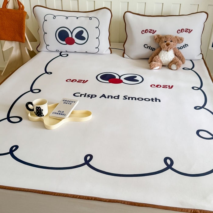 91家纺网 家纺一手货源 找家纺 顾里家纺 2025春夏新款Chic风冰感纤维软席凉席席子 搞怪大眼