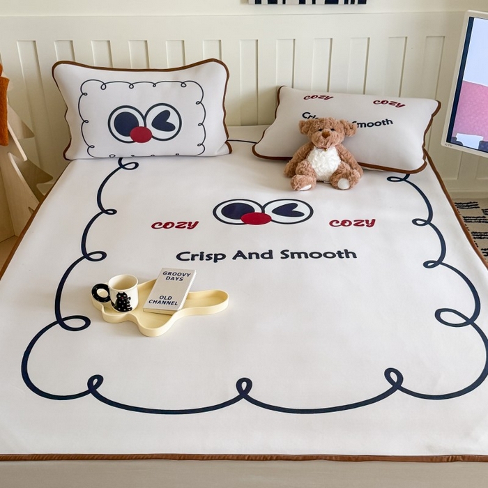 91家纺网 家纺一手货源 找家纺 顾里家纺 2025春夏新款Chic风冰感纤维软席凉席席子 搞怪大眼