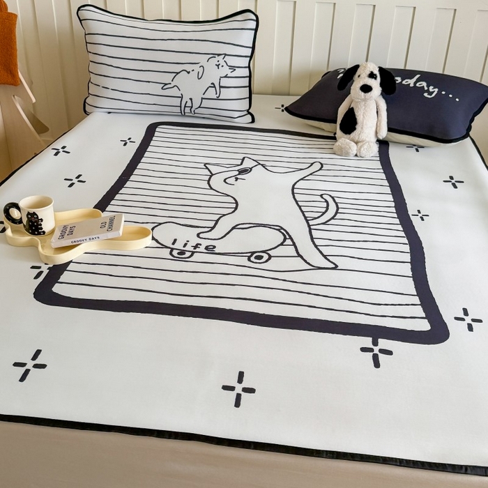 91家纺网 家纺一手货源 找家纺 顾里家纺 2025春夏新款Chic风冰感纤维软席凉席席子 滑板猫