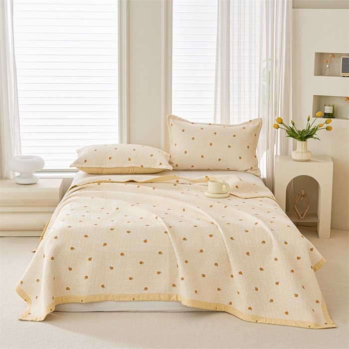 91家纺网 家纺一手货源 找家纺 洽想家 2025新款里外夹棉新疆棉花水洗床盖A1系列 新乐橙 床盖