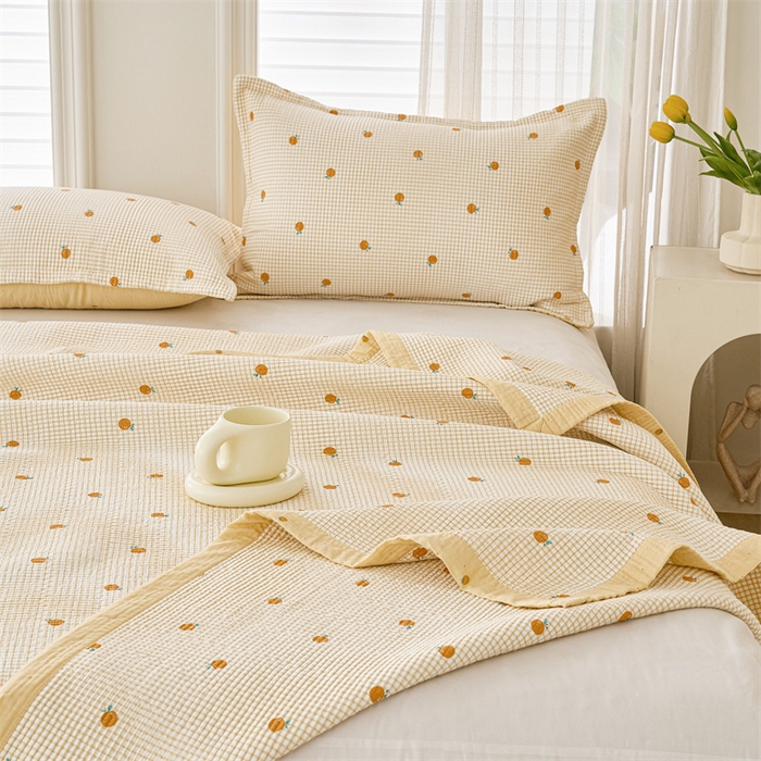 91家纺网 家纺一手货源 找家纺 洽想家 2025新款里外夹棉新疆棉花水洗床盖A1系列 新乐橙 床盖