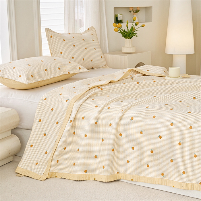 91家纺网 家纺一手货源 找家纺 洽想家 2025新款里外夹棉新疆棉花水洗床盖A1系列 新乐橙 床盖