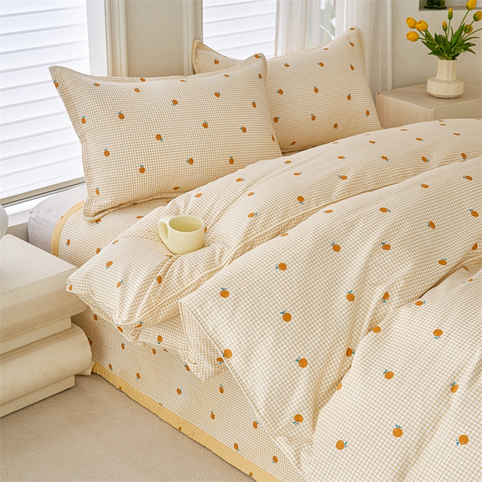 91家纺网 家纺一手货源 找家纺 洽想家 2025新款里外夹棉新疆棉花水洗床盖A1系列 新乐橙