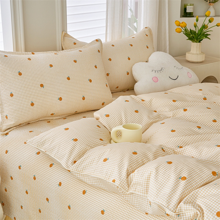 91家纺网 家纺一手货源 找家纺 洽想家 2025新款里外夹棉新疆棉花水洗床盖A1系列 新乐橙