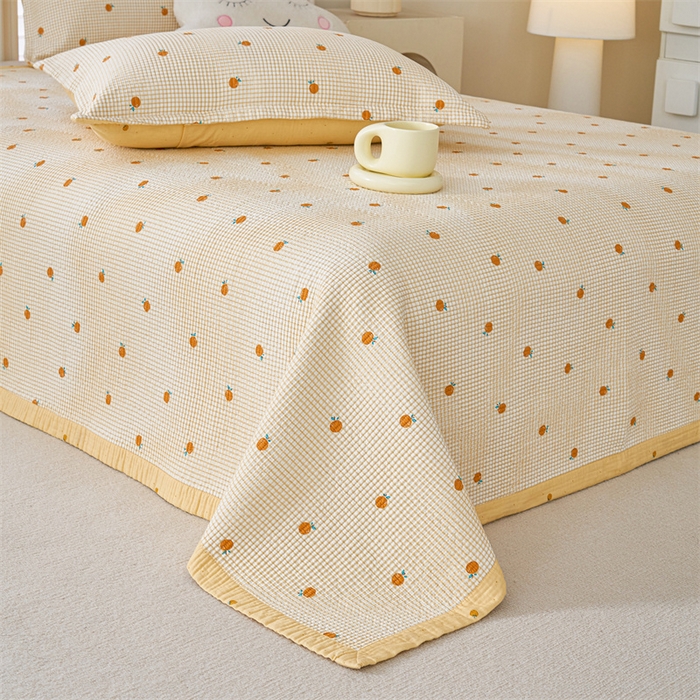 91家纺网 家纺一手货源 找家纺 洽想家 2025新款里外夹棉新疆棉花水洗床盖A1系列 新乐橙