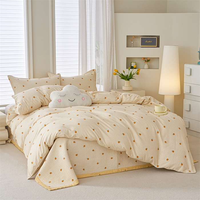 91家纺网 家纺一手货源 找家纺 洽想家 2025新款里外夹棉新疆棉花水洗床盖A1系列 新乐橙