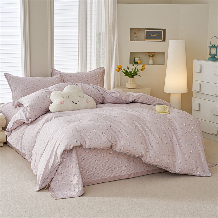 91家纺网 家纺一手货源 找家纺 洽想家 2025新款里外夹棉新疆棉花水洗床盖A1系列 粉黛