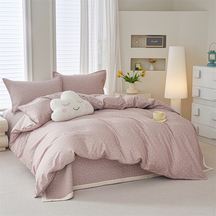 91家纺网 家纺一手货源 找家纺 洽想家 2025新款里外夹棉新疆棉花水洗床盖A1系列 樱桃粉